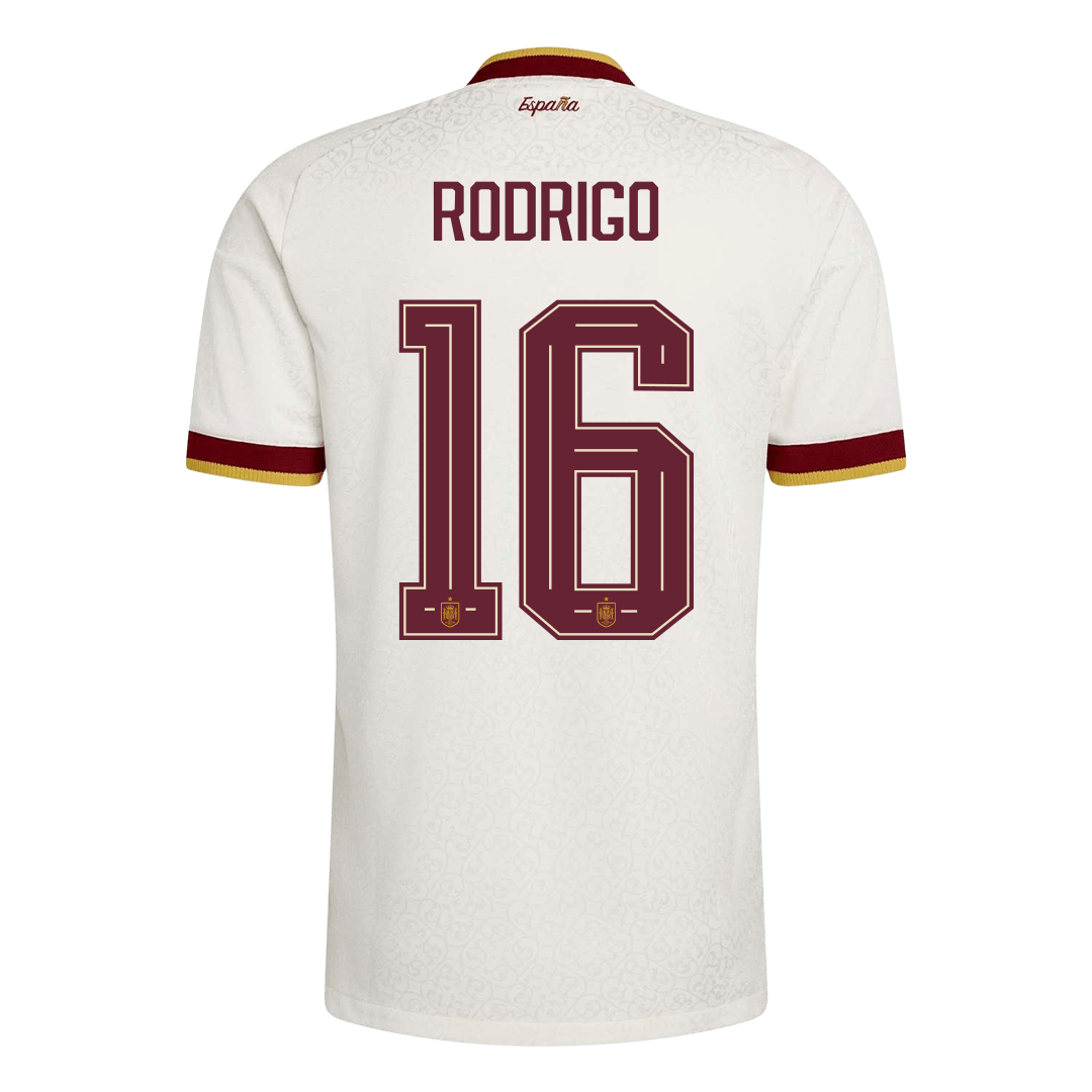 RODRIGO #16 Spanyolország Játékos Verzió Idegenbeli Mez Világbajnoki 2026 Fehér