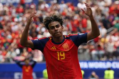 Spain forward celebrates during the 2026 World Cup ahead of Portugal vs Spain