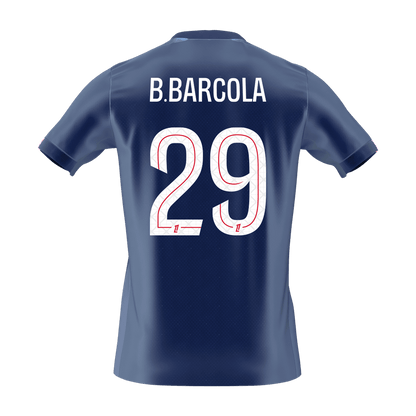 【Szuper Jó Minőségű】B.BARCOLA #29 PSG Otthon Soccer Mez 2025/26 Haditengerészet