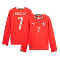 RONALDO #7 Portugália Otthon Hosszú Ujjú Mez 2025-Piros