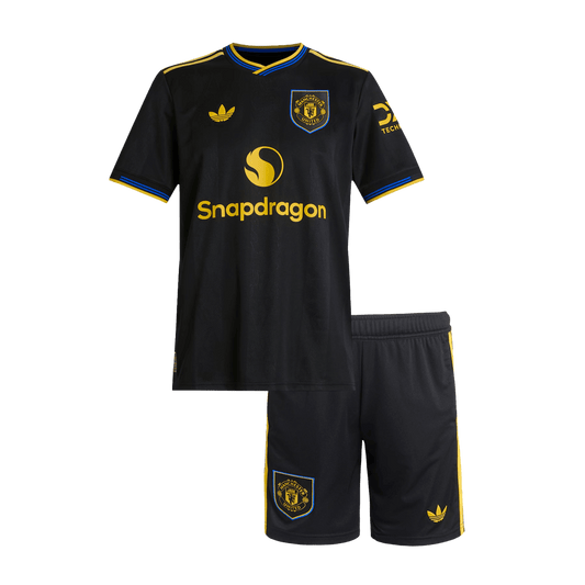 Gyerek Manchester United Harmadik Idegenbeli Futballmez Készlet 25/26 Fekete 2025/26