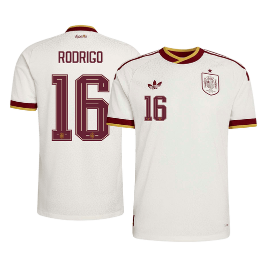 RODRIGO #16 Spanyolország Játékos Verzió Idegenbeli Mez Világbajnoki 2026 Fehér