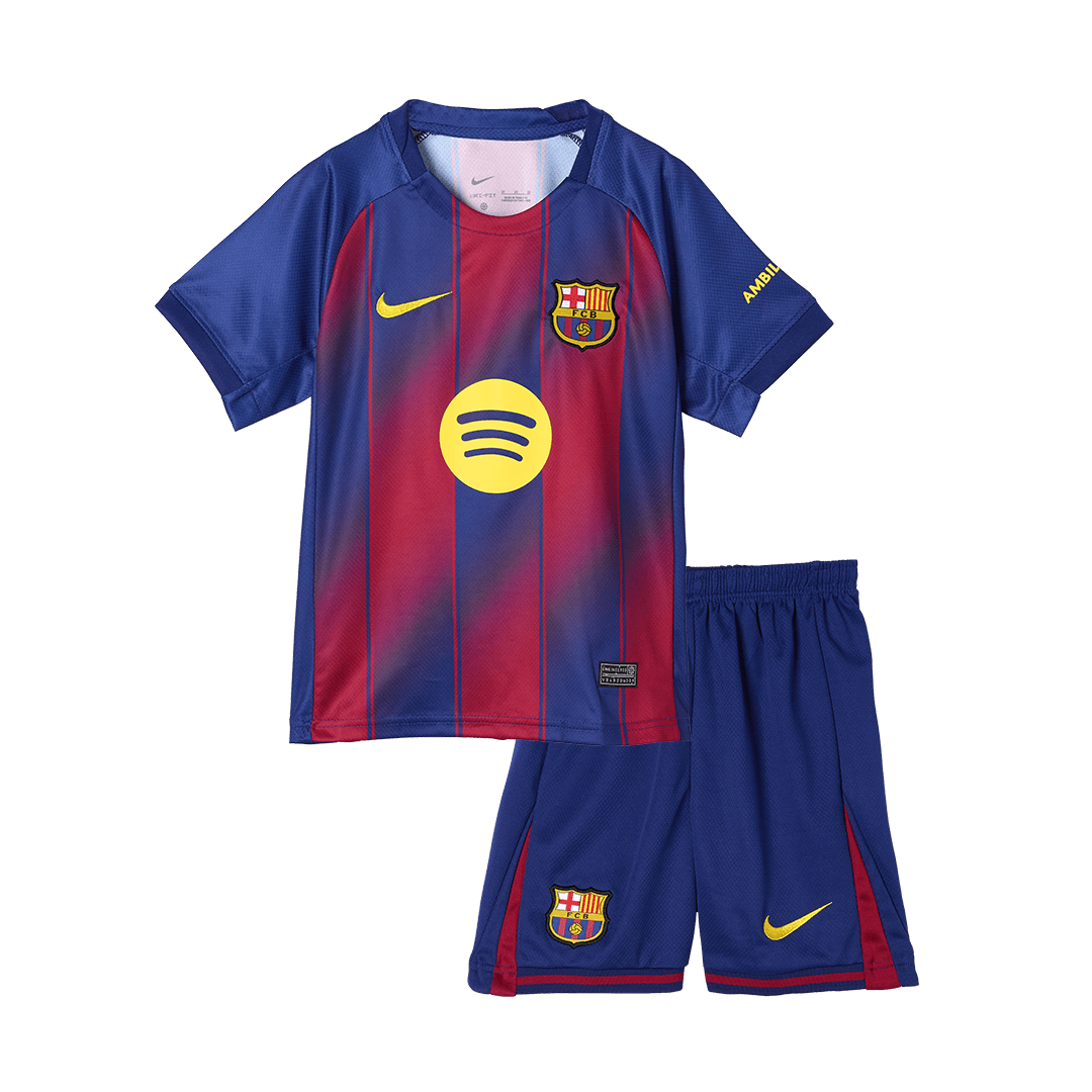 Kid's Barcelona Hazai Soccer Mez Készlet(Mez+Rövidnadrág) 2025/26 Piros&Kék