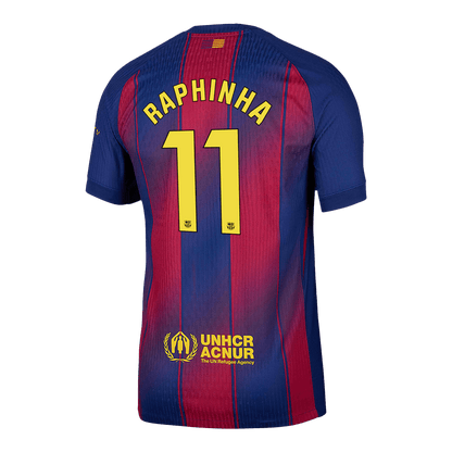 RAPHINHA #11 Játékos Barcelona Otthon Soccer Mez 2025/26 Piros&Kék