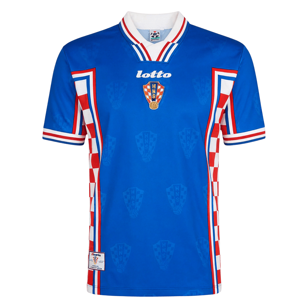 Horvátország Idegenbeli Retro Futball Mez 1998 Kék