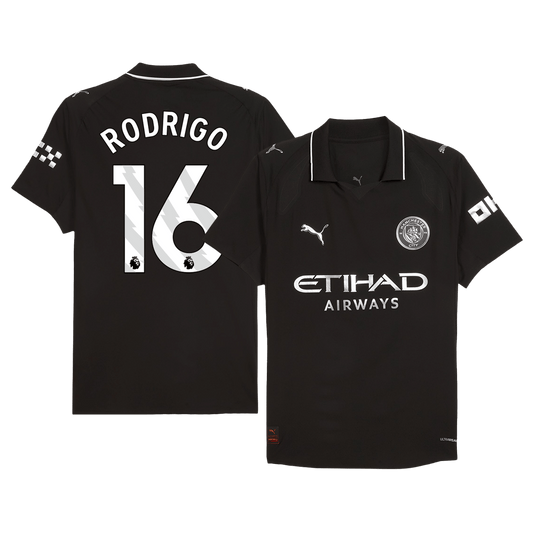 RODRIGO #16 Játékos Manchester City Idegenbeli Soccer Mez 2025/26 Fekete