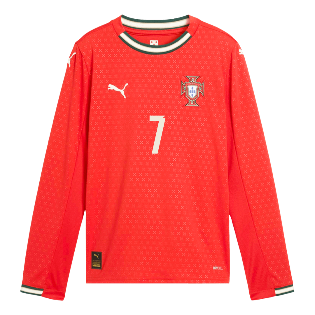 RONALDO #7 Portugália Otthon Hosszú Ujjú Mez 2025-Piros