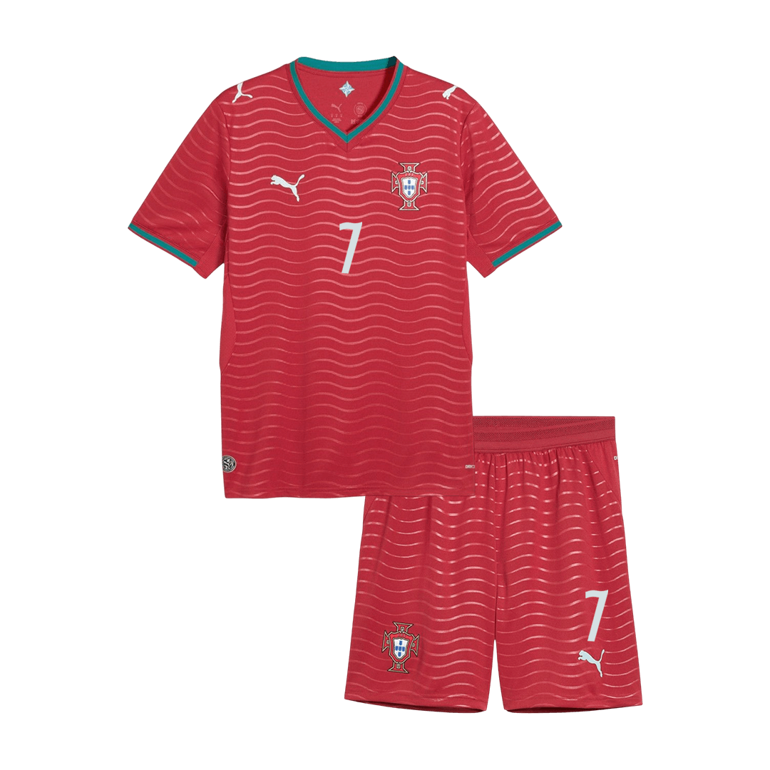 Portugália RONALDO #7 Gyerek Hazai Világbajnokság Mez Készlet(Mez+Nadrág) 2026 Piros